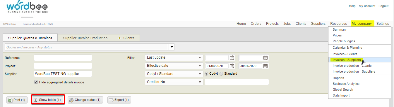 Supplier invoice - Show totals