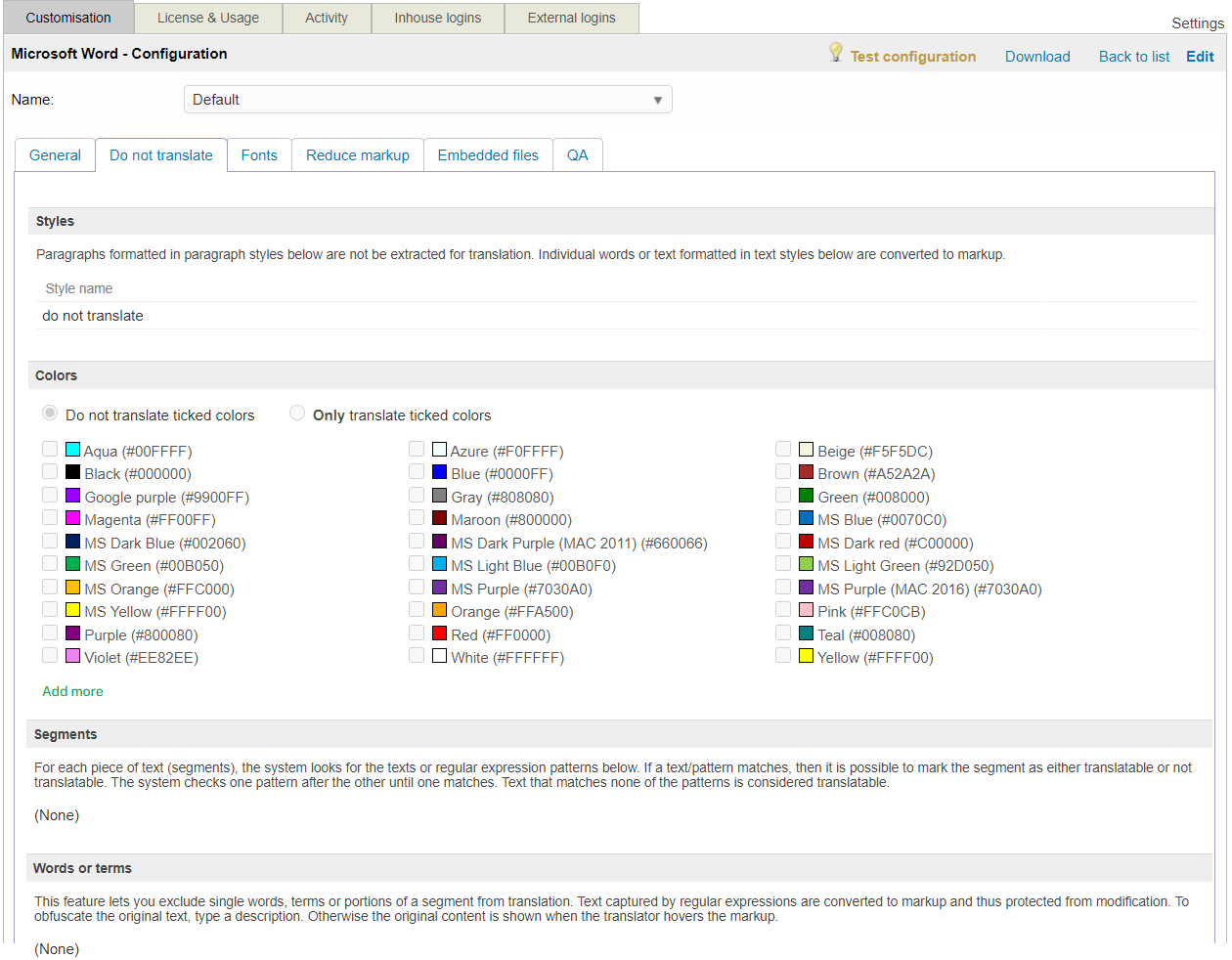 Do not translate options